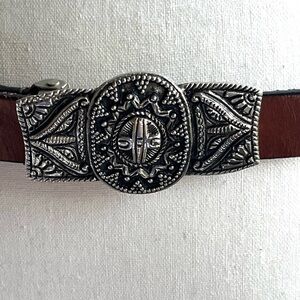 Vintage Chicos Belt Brown Genuine Leather Buckle Unique Southwest Braided Belt